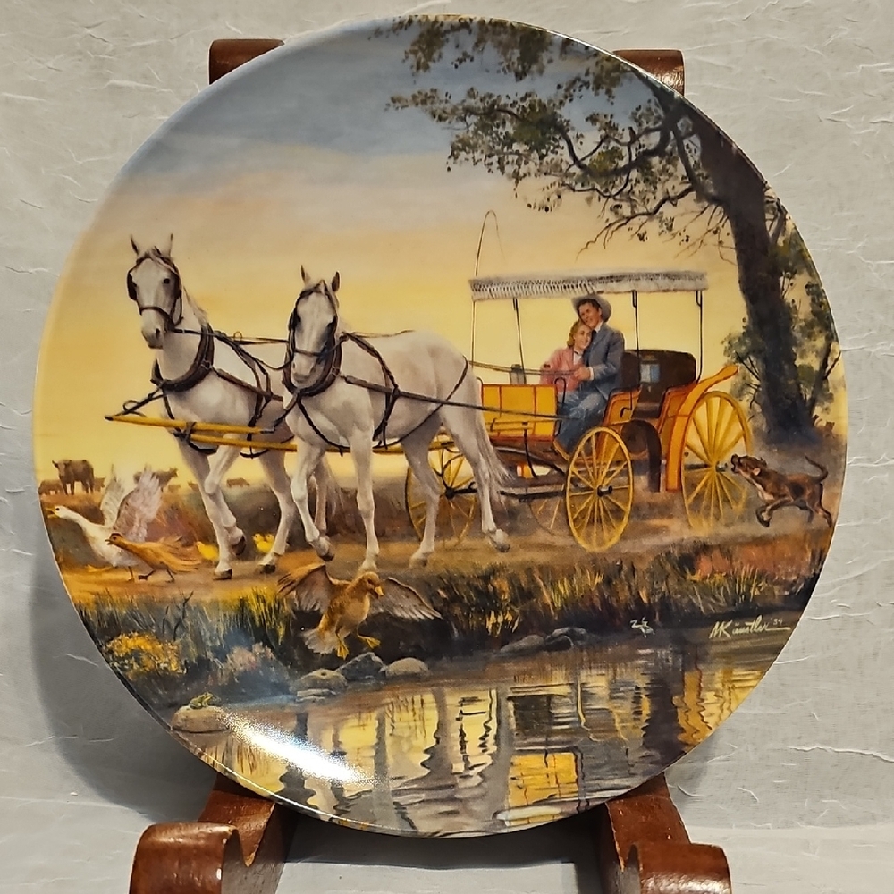 Knowles Art Glass Plate with Yellow and Blue Accents
